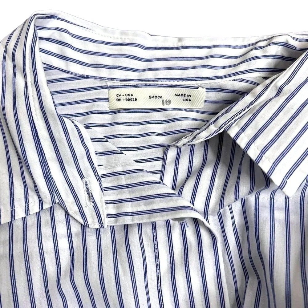 Mohawk General Store SMOCK Japan Stripe Shirt Dress 2 Blue White Button‎ Front